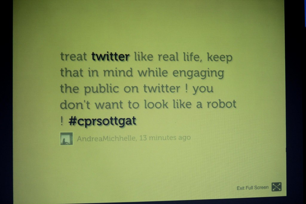 a tweet about my presentation showed up on the big screen 